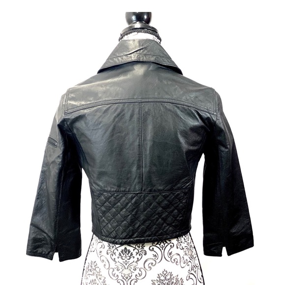 BB DAKOTA- Genuine Leather - Cropped 3/4 sleeve Moto jacket - Picture 5 of 10